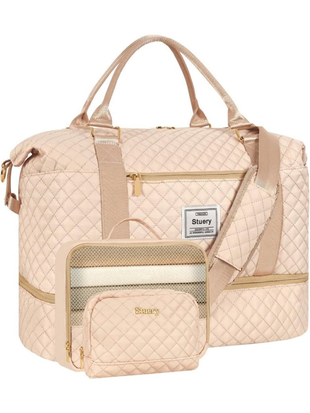 Stylish Khaki Weekender Bag for Women with Shoe Compartment - Travel Duffel Tote